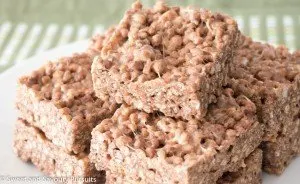 Stack of homemade cocoa quinoa puffs bars.