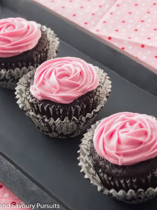 Chocolate Beet Cupcakes on tray.