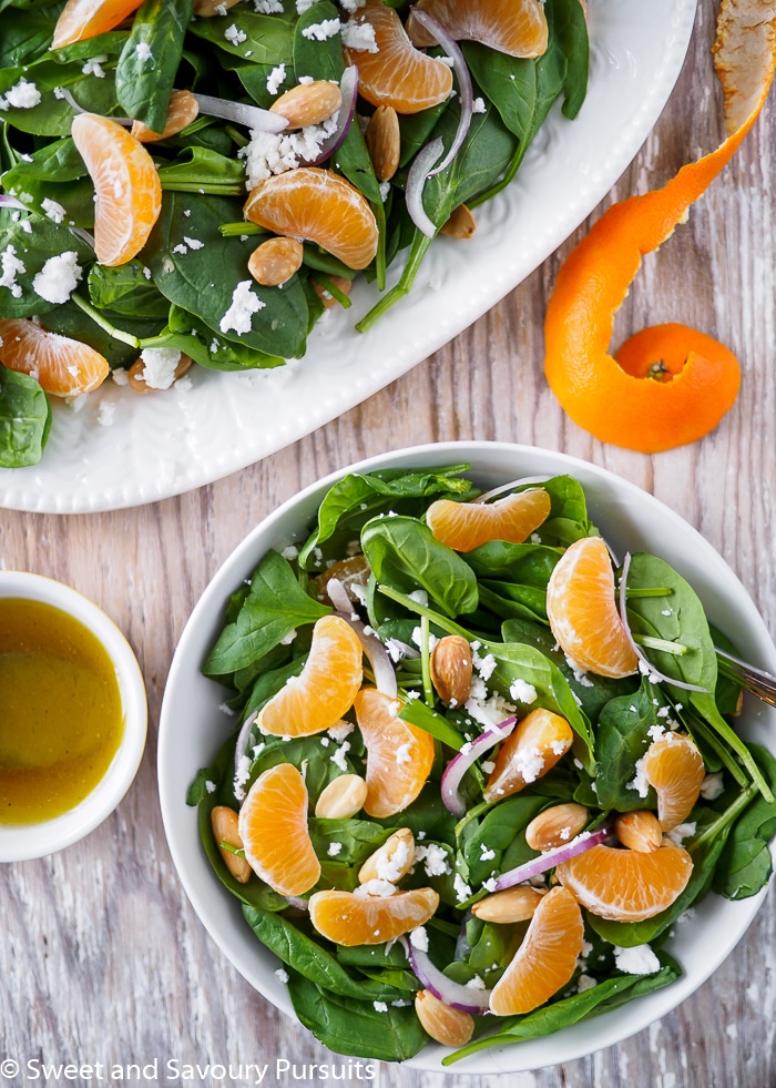 Top view of Spinach and Clementine Salad
