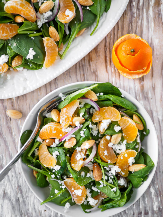 Top view of Spinach and Clementine Salad