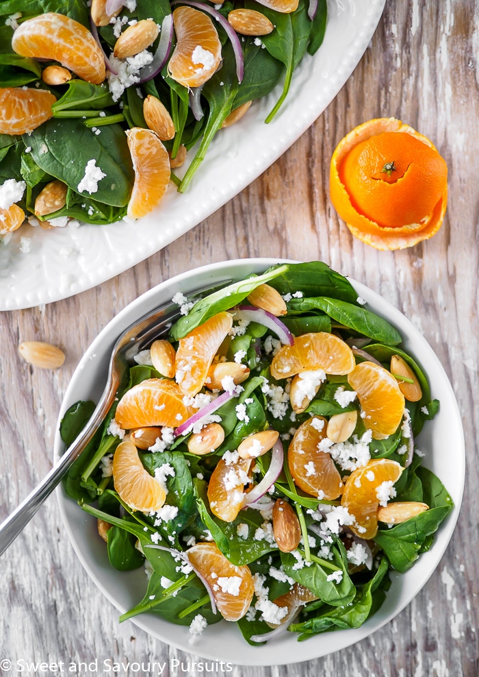 Top view of Spinach and Clementine Salad