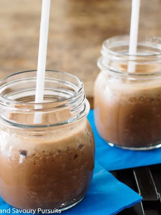 Coffee Smoothie served in small mason jars.