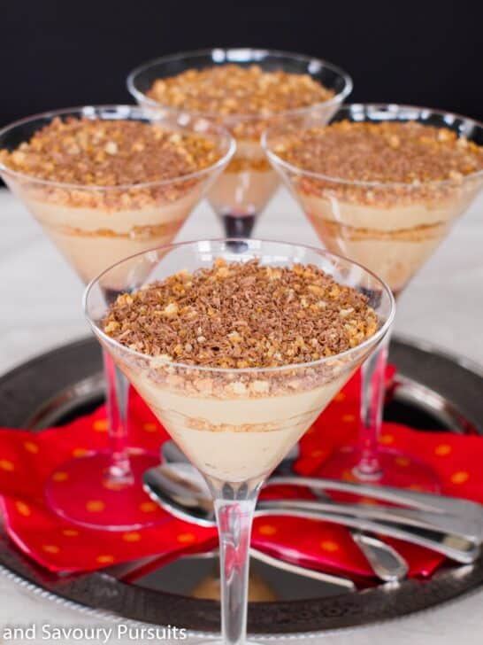Coffee flavoured parfaits in martini glasses.