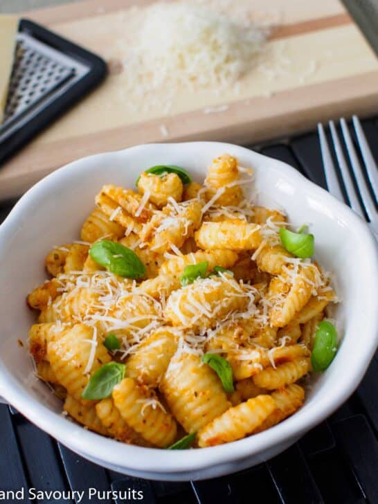 Bowl of Sun-Dried Tomato Pesto Pasta.