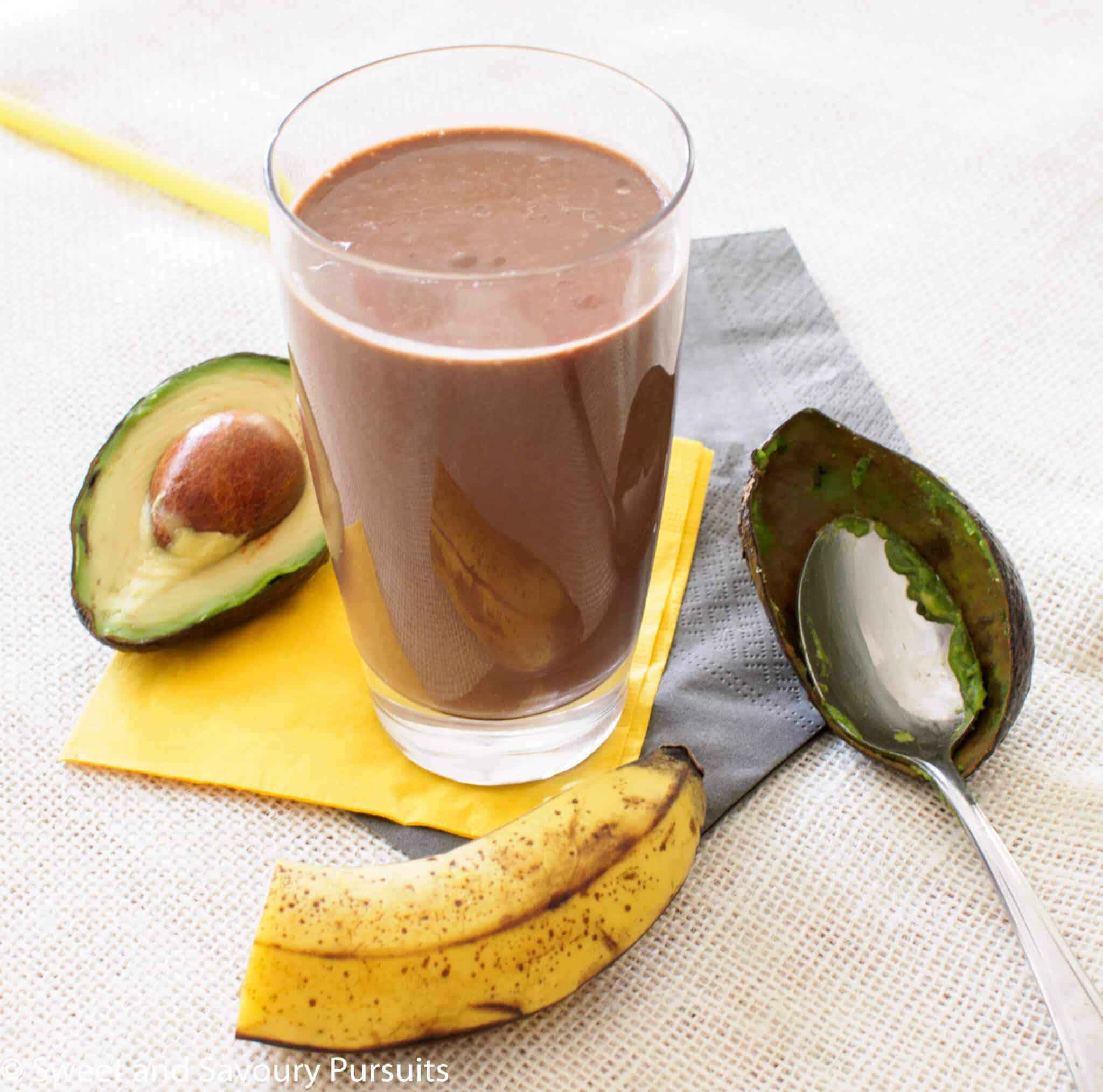 A full glass of Avocado and Chocolate Smoothie.