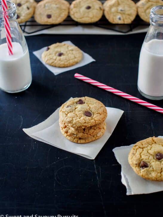 Quinoa Chocolate Chip Cookies served with milk.