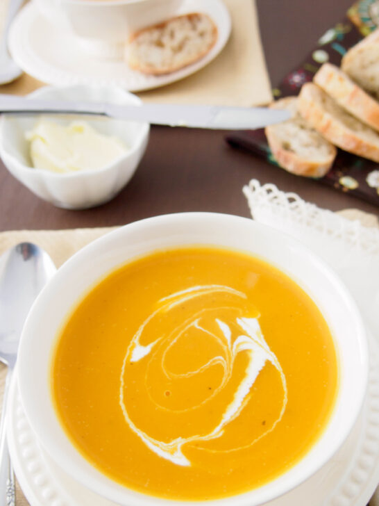 Bowl of Roasted Butternut Squash and Pear Soup