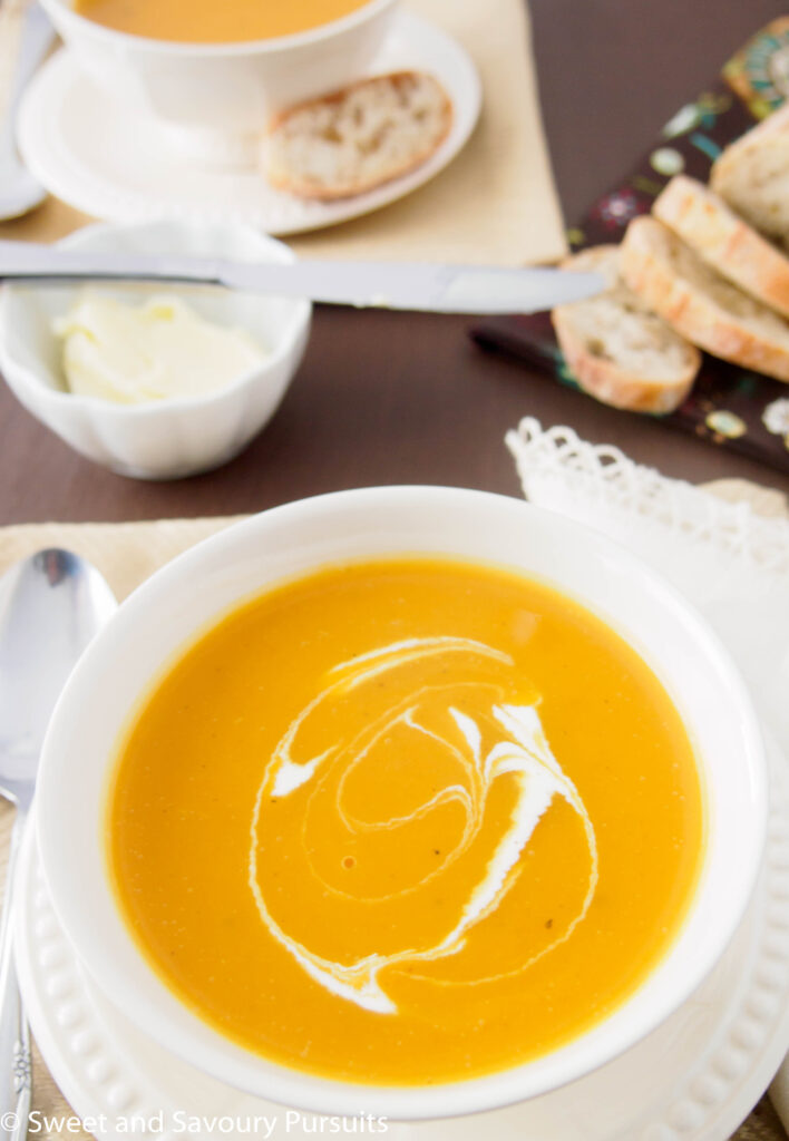 Bowl of Roasted Butternut Squash and Pear Soup.