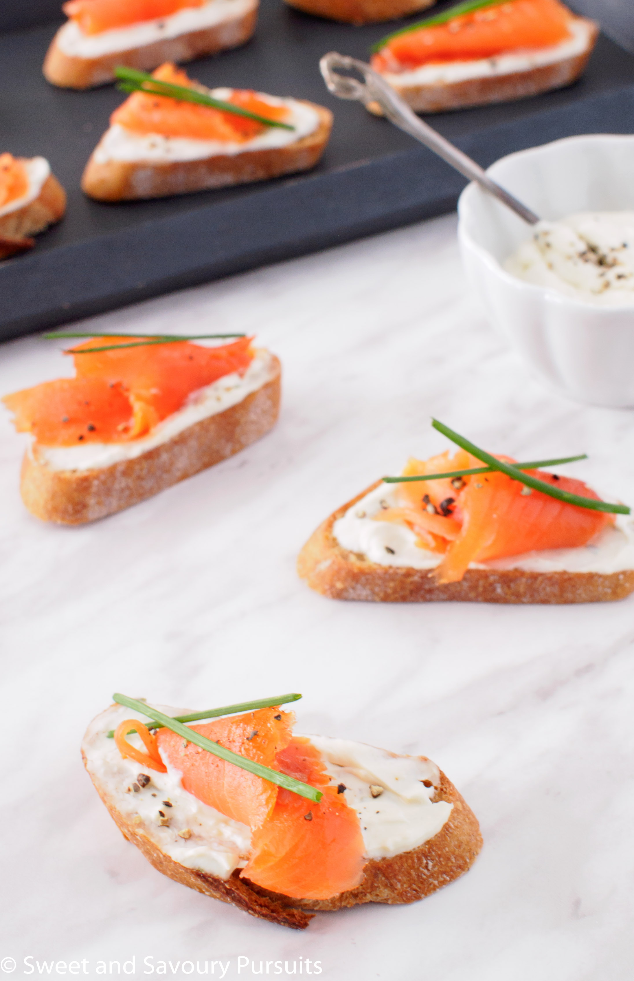 Crostini with Smoked Salmon. 