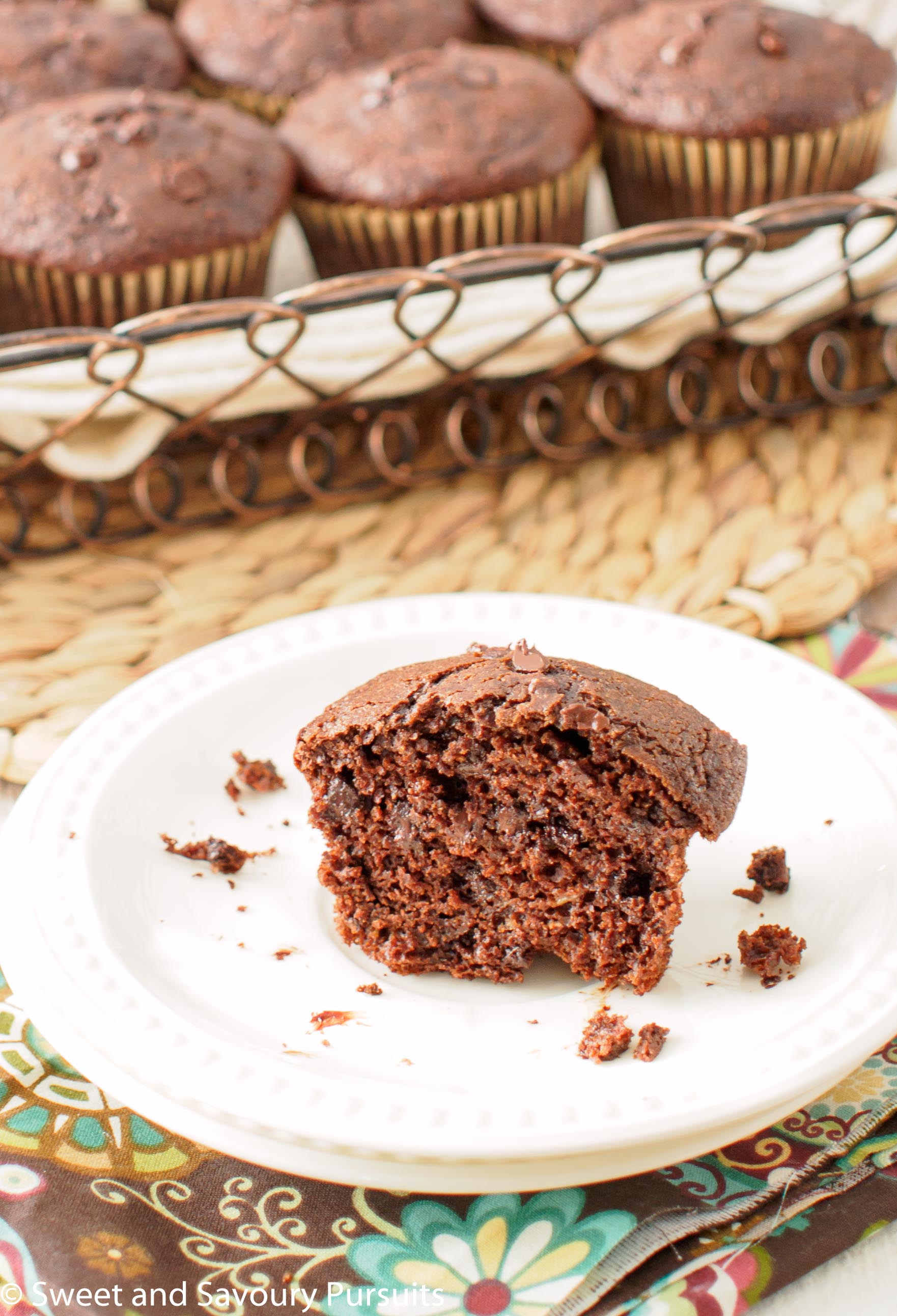 Whole Wheat Double Chocolate Zucchini Chai Muffins