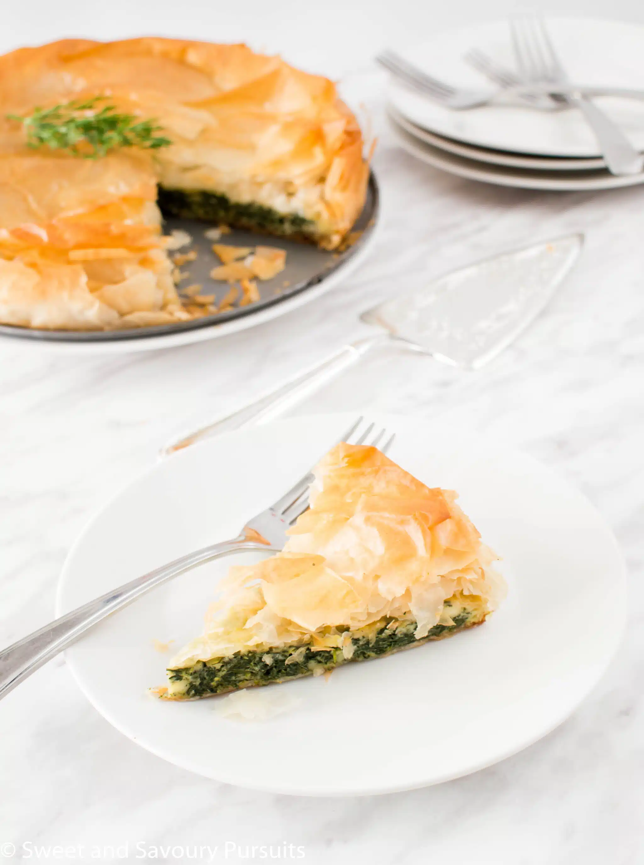 A slice of Spanakopita pie.