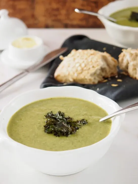 Bowl of Cauliflower, Kale and Leek Soup.