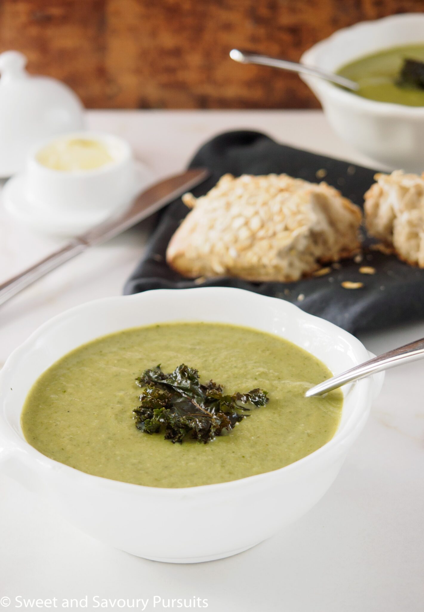 Bowl of Cauliflower, Kale and Leek Soup.