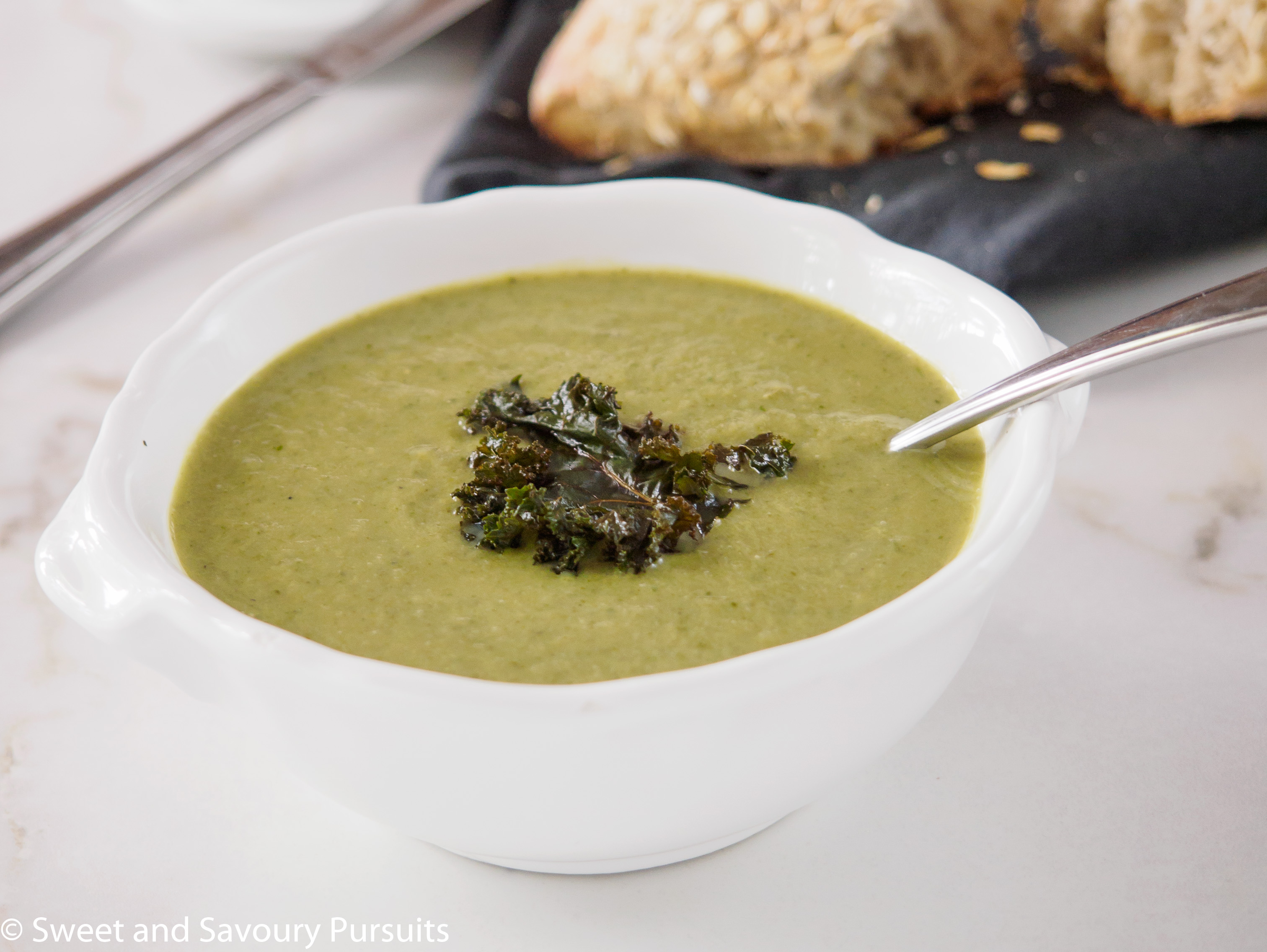 Bowl of Cauliflower, Kale and Leek Soup.