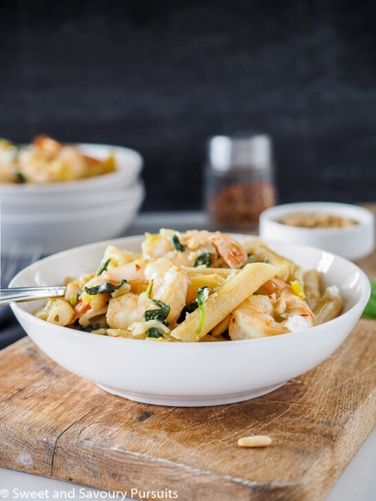 Shrimp, Spinach and Goat Cheese Penne