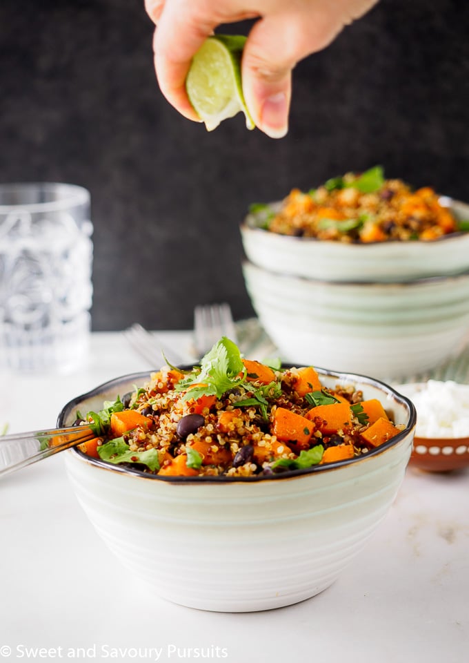 Bowl of quinoa with sweet potato and black beans