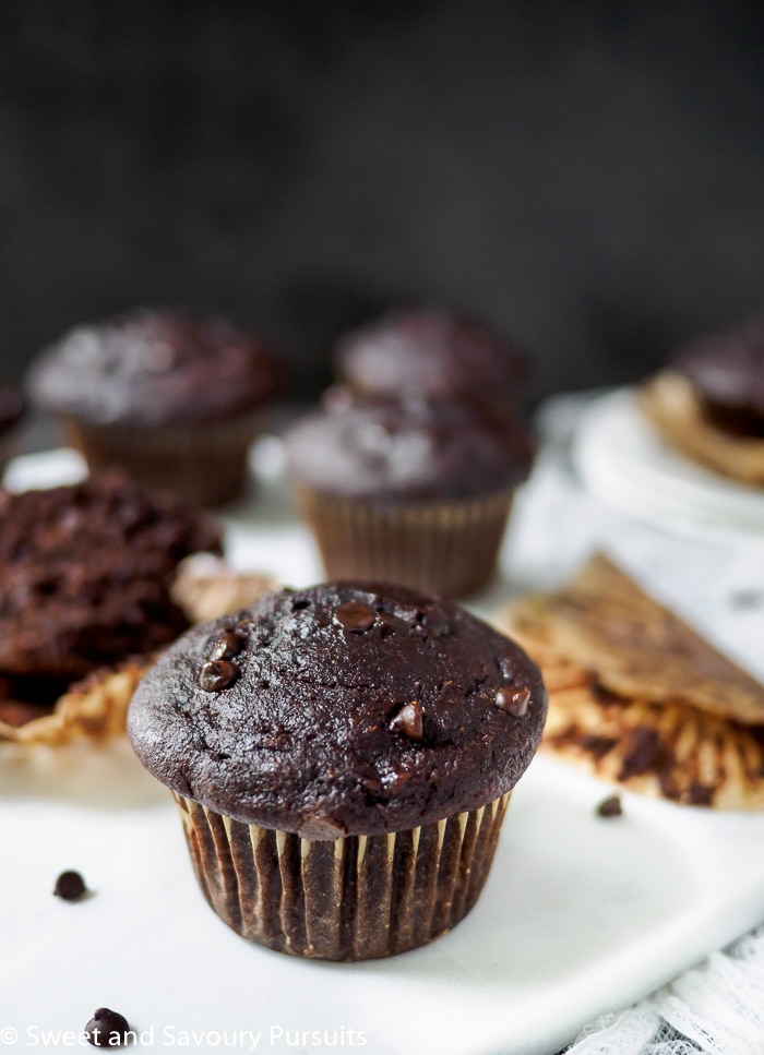 Close-up of a Double Chocolate Banana Muffin.