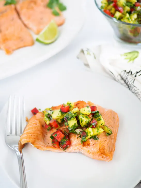 Pan fried rainbow trout served with pineapple salsa.