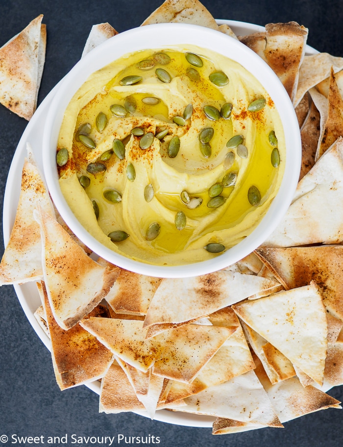 White Bean Dip served with toasted pita chips