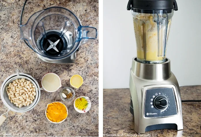 Butternut Squash and White Bean Dip ingredients and blender.