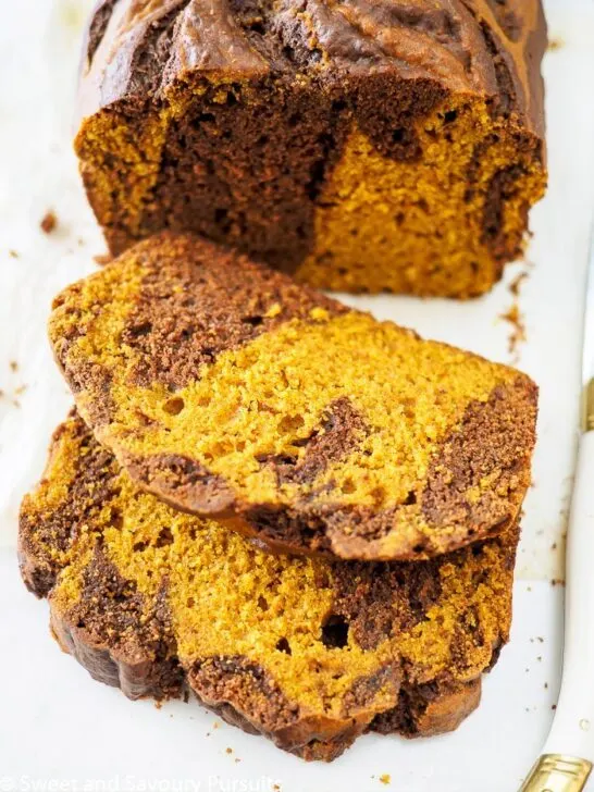 Chocolate and pumpkin marbled loaf.