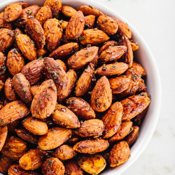 Bowl of Rosemary Roasted Almonds.