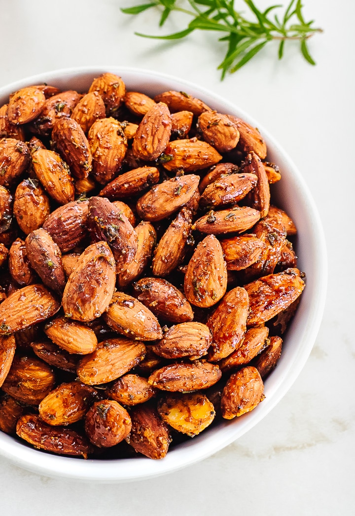 Bowl of Rosemary Roasted Almonds.