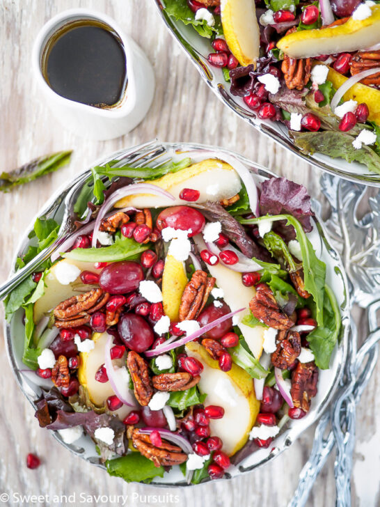 Pomegranate, Pear and Pecan Salad with Balsamic Vinaigrette