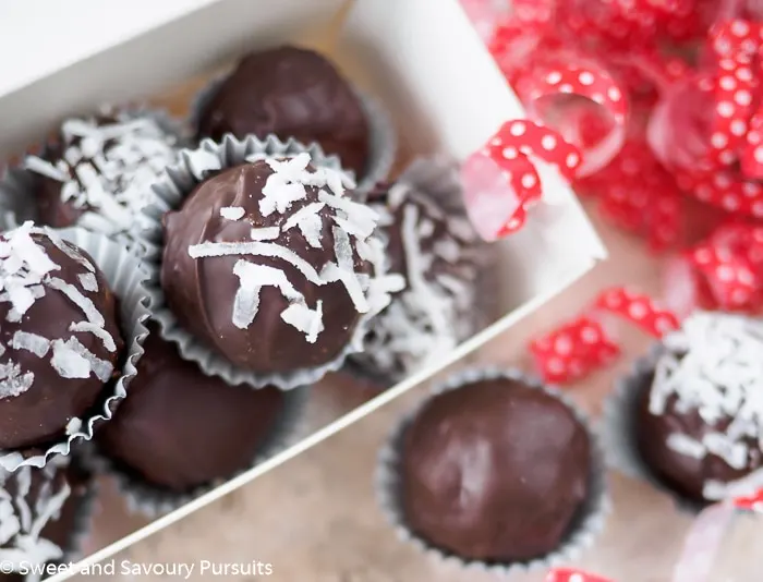 Box of Double Chocolate Coconut Almond Truffles.