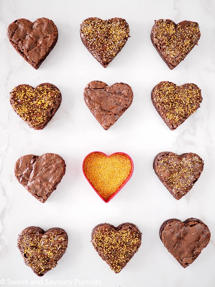 Heart shaped chocolate brownies.