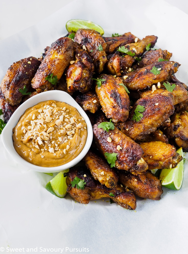 Baked Thai Chicken Wings with Peanut Sauce on the side.