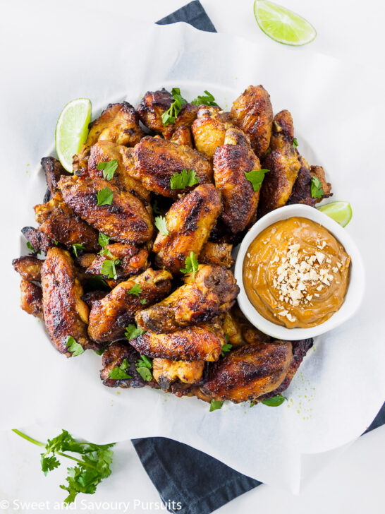 Baked Thai Chicken Wings with Peanut Sauce on the side.