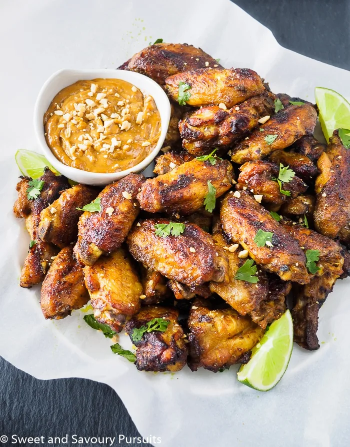 Baked Thai Chicken Wings with Peanut Sauce on the side.