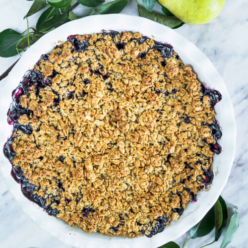 Top view of a Pear and Blueberry Crumble