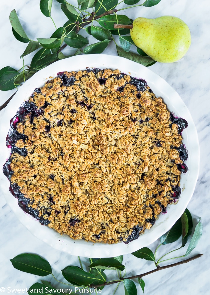 Top view of a Pear and Blueberry Crumble