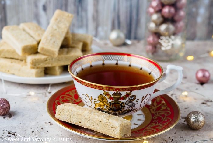 Espresso Cardamom Shortbread Cookies served with tea