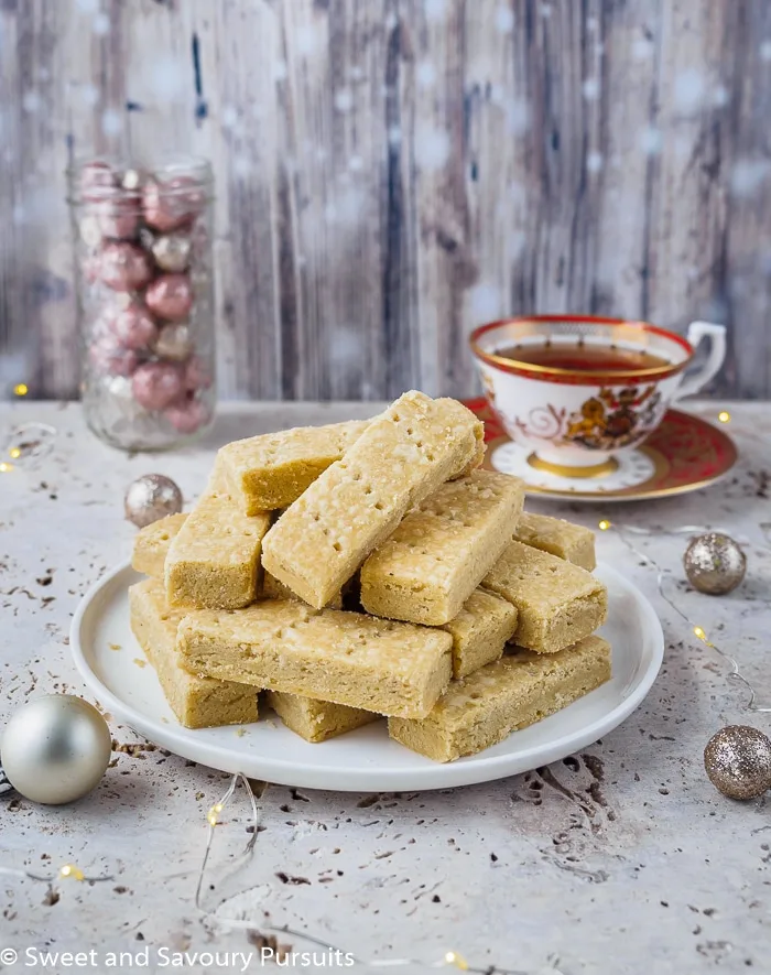 Serving dish with Espresso Cardamom Shortbread Cookies