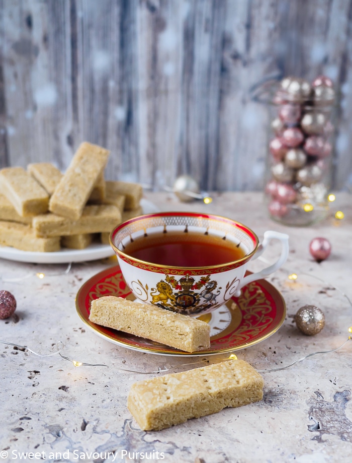 Cup of tea with Cardamom Shortbread cookies.