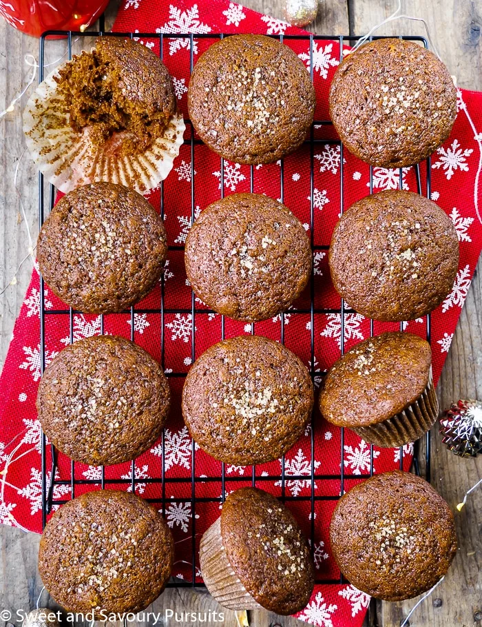 Gingerbread Muffins on cooling rack.