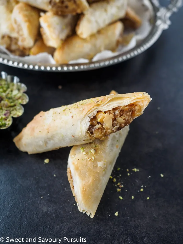 Close-up of a piece of Rolled Baklava.
