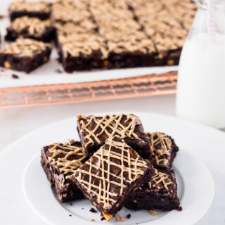 Salted Caramel Chip Brownies served with milk.