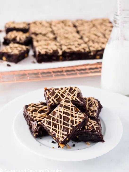 Salted Caramel Chip Brownies served with milk.