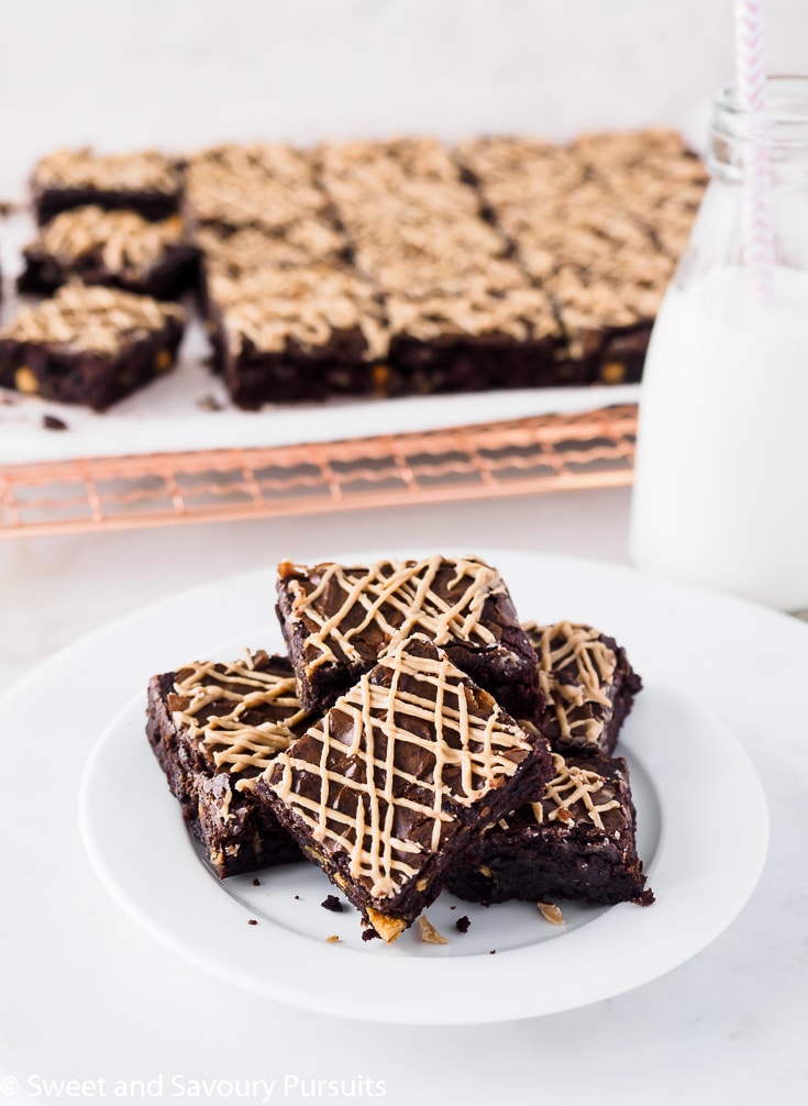 Plate of salted caramel brownies.