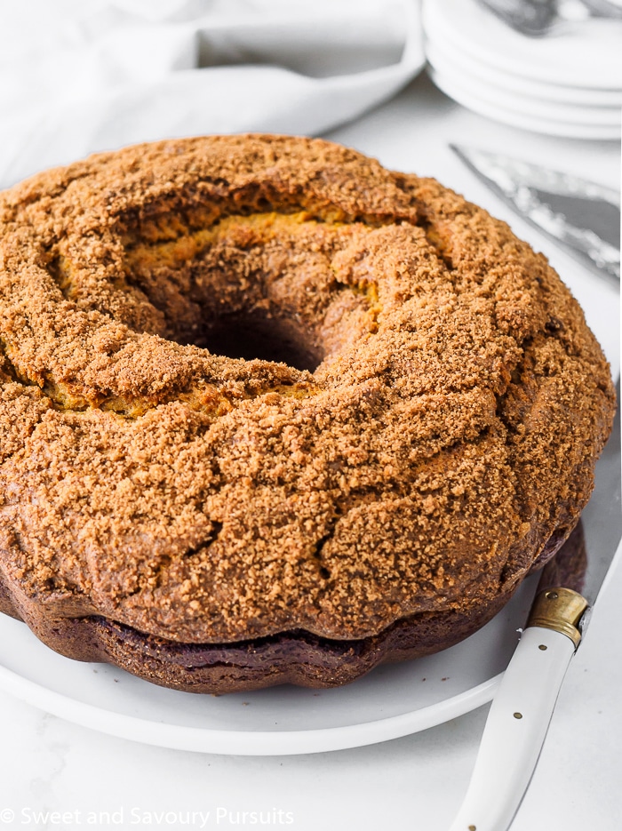 Pumpkin Bundt Cake on platter.