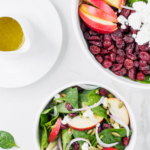 Bowl of Spinach Apple Cranberry Salad