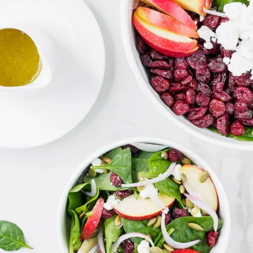 Bowl of Spinach Apple Cranberry Salad
