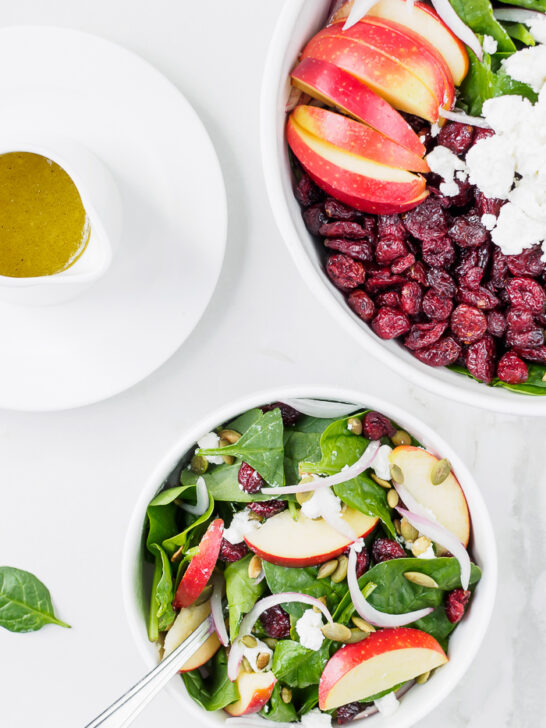 Bowl of Spinach Apple Cranberry Salad