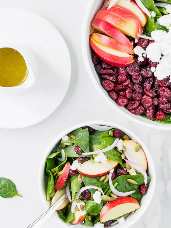 Bowl of Spinach Apple Cranberry Salad