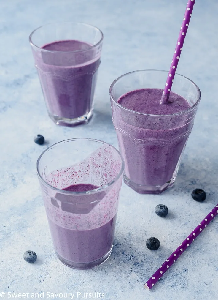 Blueberry Oatmeal Smoothie in glasses.