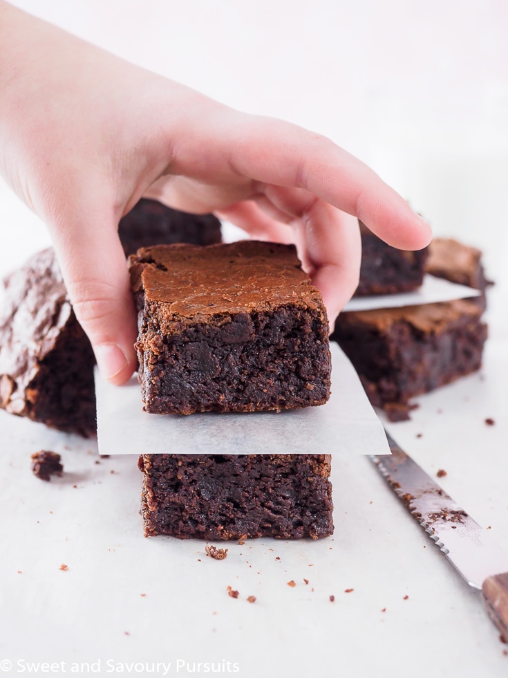 Slice of Gluten-Free Almond Flour Brownies.